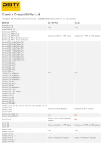 Camera Compatibility List
