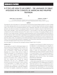 Is It Too Late Now to Say Sorry? – the Language of Public Apologies in the Contexts of American and Philippine Television