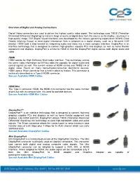Overview of Digital and Analog Connections Digital Video