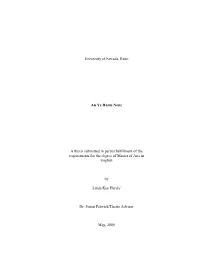 University of Nevada, Reno an Ye Harm None a Thesis Submitted in Partial Fulfillment of the Requirements for the Degree of Maste