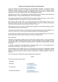 Changes to the Management Board of JSC Halyk Bank As Per The