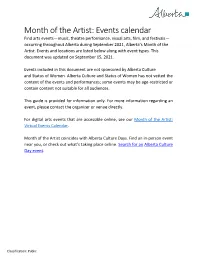 Month of the Artist 2020 Day by Day Events Calendar