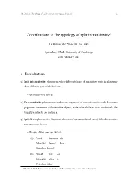 Contributions to the Typology of Split Intransitivity0