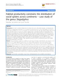 Habitat Productivity Constrains the Distribution of Social Spiders Across Continents