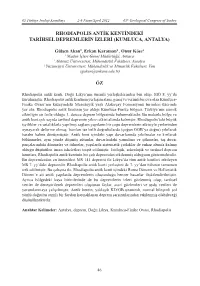 Rhodiapolis Antik Kentindeki Tarihsel Depremlerin Izleri (Kumluca, Antalya)