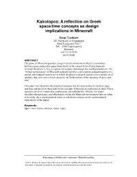 A Reflection on Greek Space/Time Concepts As Design Implications in Minecraft Isaac Lenhart I.T