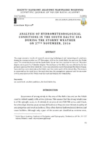 Analysis of Hydrometeorological Conditions in the South Baltic Sea During the Stormy Weather O N 2 7 Th November, 2016