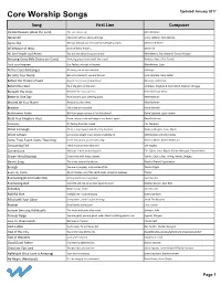 Core Worship Songs Updated January 2017 Song First Line Composer