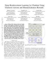 Deep Reinforcement Learning for Chatbots Using Clustered Actions and Human-Likeness Rewards