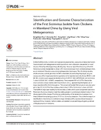 Identification and Genome Characterization of the First Sicinivirus Isolate from Chickens in Mainland China by Using Viral Metagenomics