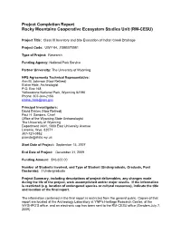 Project Completion Report Rocky Mountains Cooperative Ecosystem Studies Unit (RM-CESU)