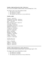 Satellites Added and Deleted for July 1, 2010 Release This Version of the Database Includes Satellites Launched Through July 1, 2010