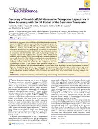 Discovery of Novel-Scaffold Monoamine Transporter Ligands Via in Silico Screening with the S1 Pocket Of