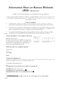 Information Sheet on Ramsar Wetlands (RIS) – 2009-2015 Version