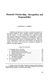 Domestic Partnership: Recognition and Responsibility