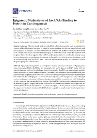 Epigenetic Mechanisms of Lncrnas Binding to Protein in Carcinogenesis