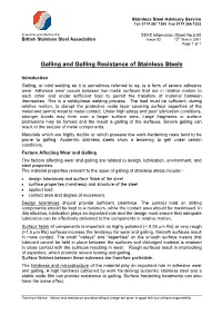 Galling and Galling Resistance of Stainless Steels