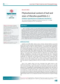 Phytochemical Content of Leaf and Stem of Marsilea Quadrifolia (L.)