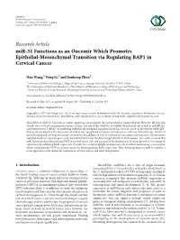 Research Article Mir-31 Functions As an Oncomir Which Promotes Epithelial-Mesenchymal Transition Via Regulating BAP1 in Cervical Cancer