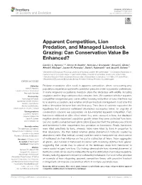 Apparent Competition, Lion Predation, and Managed Livestock Grazing: Can Conservation Value Be Enhanced?