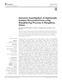 Genomic Investigation of Salmonella Isolates Recovered from a Pig Slaughtering Process in Hangzhou, China