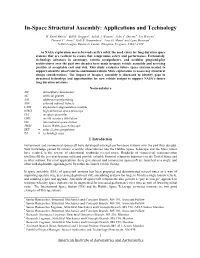 In-Space Structural Assembly: Applications and Technology