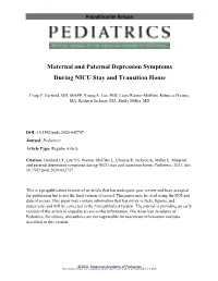 Maternal and Paternal Depression Symptoms During NICU Stay and Transition Home