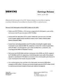 Siemens in the Third Quarter of Fiscal 2007 (Ended June 30, 2007)