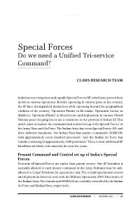 Special Forces Do We Need a Unified Tri-Service Command?