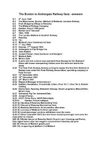 The Buxton to Ambergate Railway Quiz –Answers