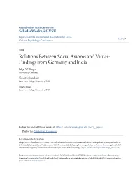 Relations Between Social Axioms and Values: Findings from Germany and India Edgar W