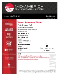 Towards Autonomous Vehicles Report # MATC-UI