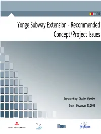 Yonge Subway Extension – Recommended Concept/Project Issues