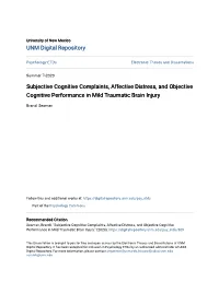 Subjective Cognitive Complaints, Affective Distress, and Objective Cognitive Performance in Mild Traumatic Brain Injury