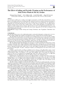 The Effect of Soiling and Periodic Cleaning on the Performance of Solar Power Plants in Ma’An, Jordan