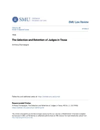 The Selection and Retention of Judges in Texas