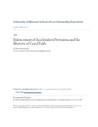 Enforcement of Acceleration Provisions and the Rhetoric of Good Faith R