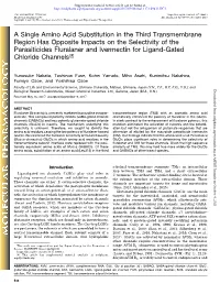 A Single Amino Acid Substitution in the Third Transmembrane Region Has Opposite Impacts on the Selectivity of the Parasiticides