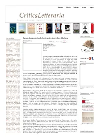 Criticaletteraria U N O S P a Z I O I N P I Ù , I M P E G N a T O , F R E Q U E N T a T O D a C H I C R E D E N E L P O T E R E D E L L E P a R O L E