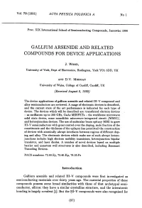 Gallium Arsenide and Related Compounds for Device Applications