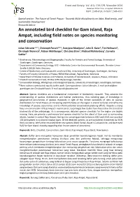An Annotated Bird Checklist for Gam Island, Raja Ampat, Including Field Notes on Species Monitoring and Conservation