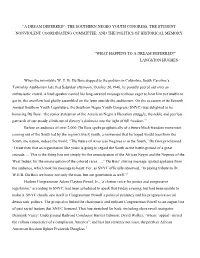 “A Dream Deferred”: the Southern Negro Youth Congress, the Student Nonviolent Coordinating Committee, and the Politics of Historical Memory