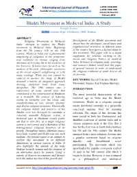 Bhakti Movement in Medieval India: a Study Rakesh Kumar M.Phil