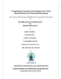 Computational Analysis & Development of a Web Based