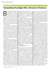 Computing Paradigm Not a Branch of Science