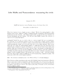 John Wallis and Transcendence: Measuring the Circle