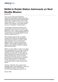 NASA to Rotate Station Astronauts on Next Shuttle Mission 26 April 2007
