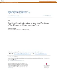 Reviving Constitutionalism in Iraq: Key Provisions of the Transitional