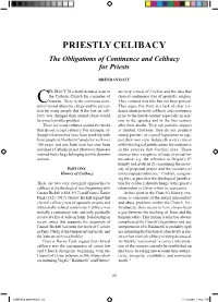 The Obligations of Continence and Celibacy for Priests
