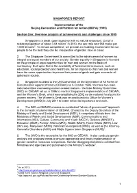 1 SINGAPORE's REPORT Implementation of the Beijing Declaration and Platform for Action